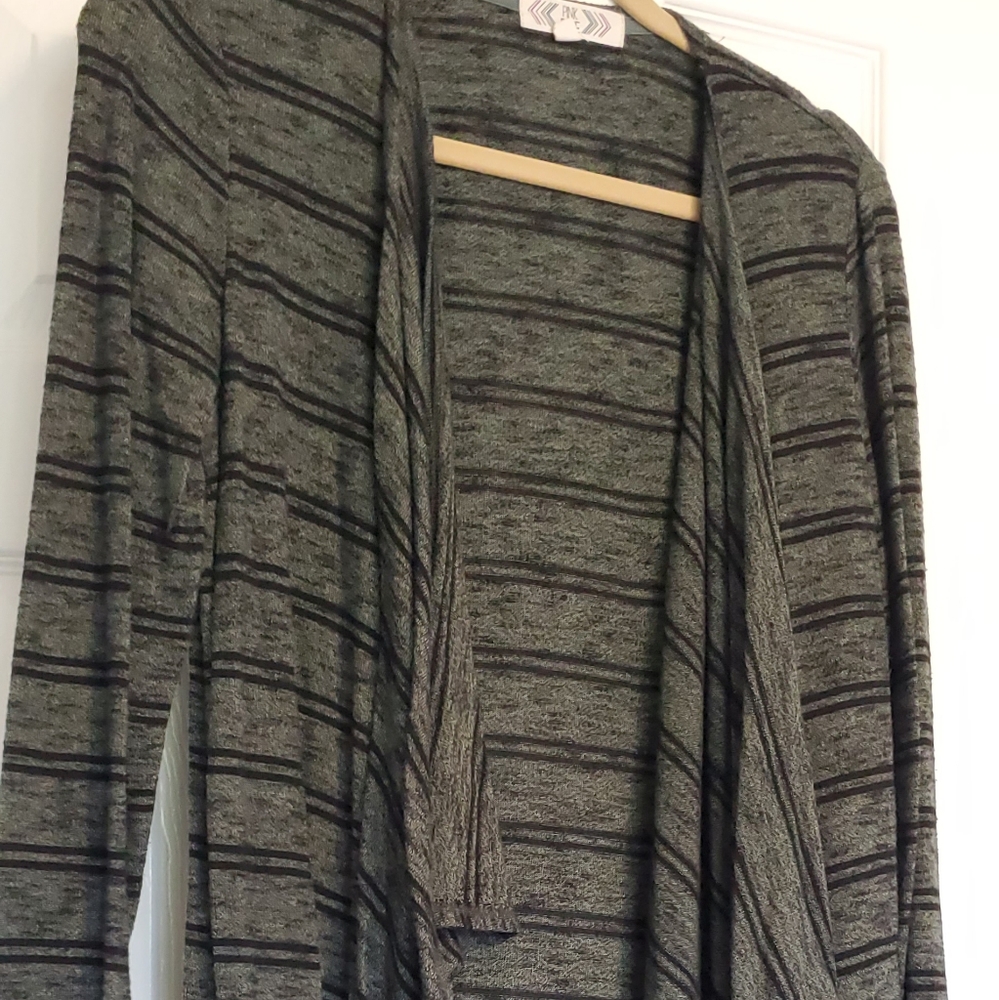 Green and black stripe cardigan, L